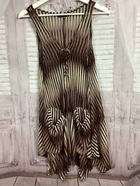 Paradise Brown Knit Vest Tunic Top Sheer Stretchy S/M